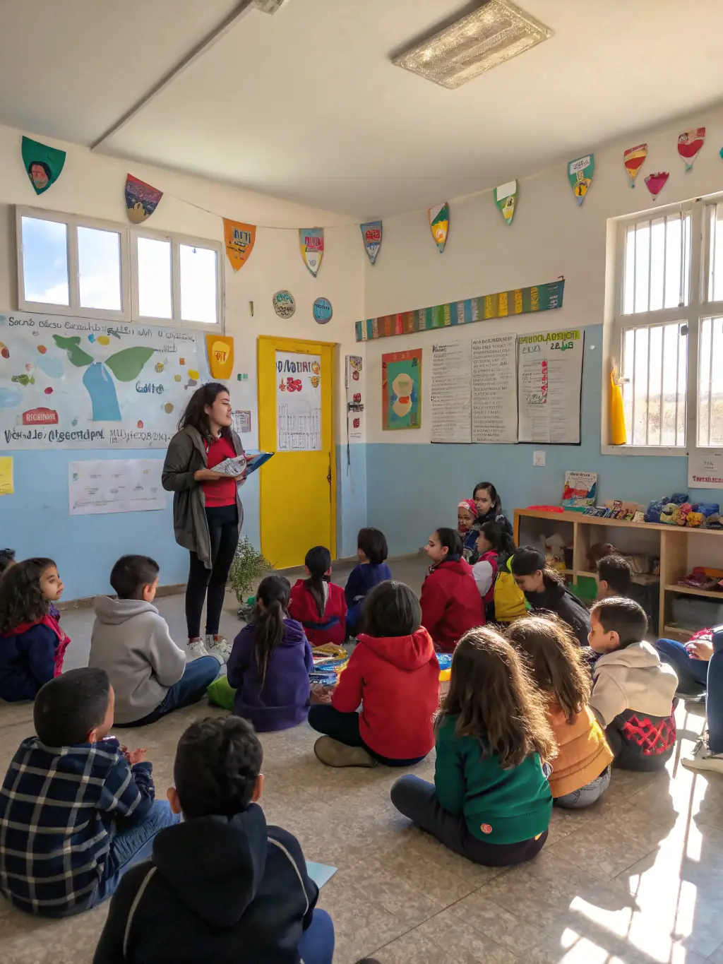 A classroom setting where SILVA educators are teaching children about nature photography and environmental stewardship, emphasizing the importance of education.